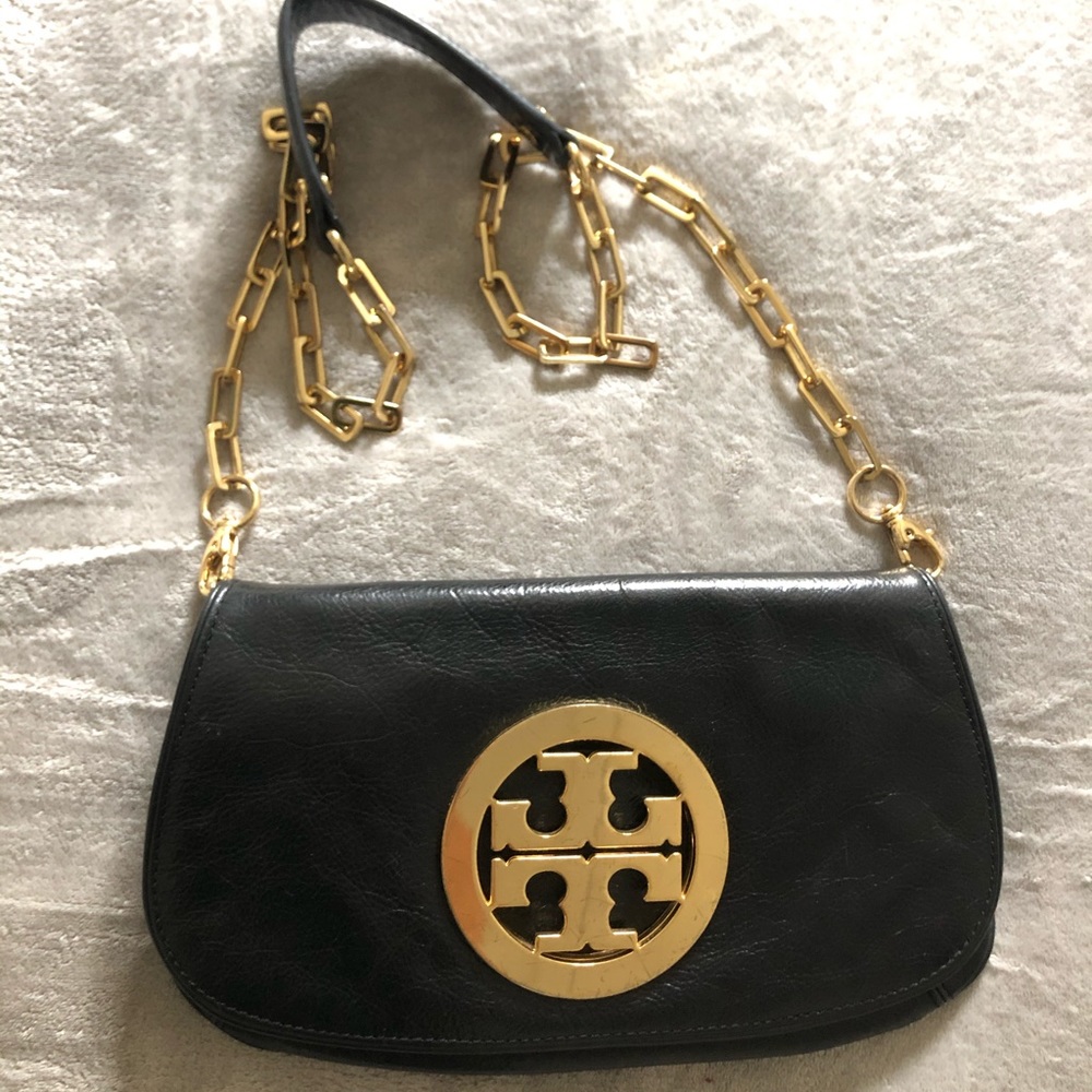 Black Tory Burch crossbody bag with gold logo